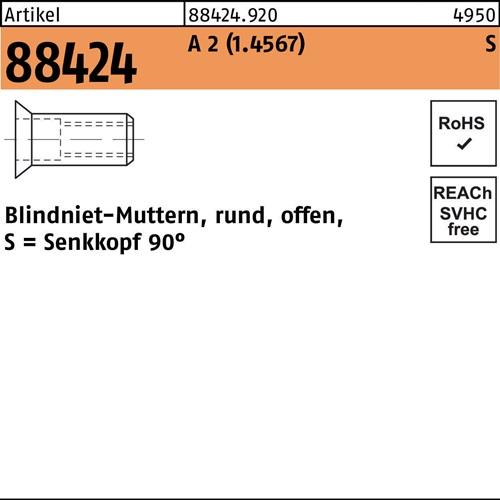 Blindnietmutter R 88424 SEKO M8 /4,0 -6,0 A 2 100 Stück