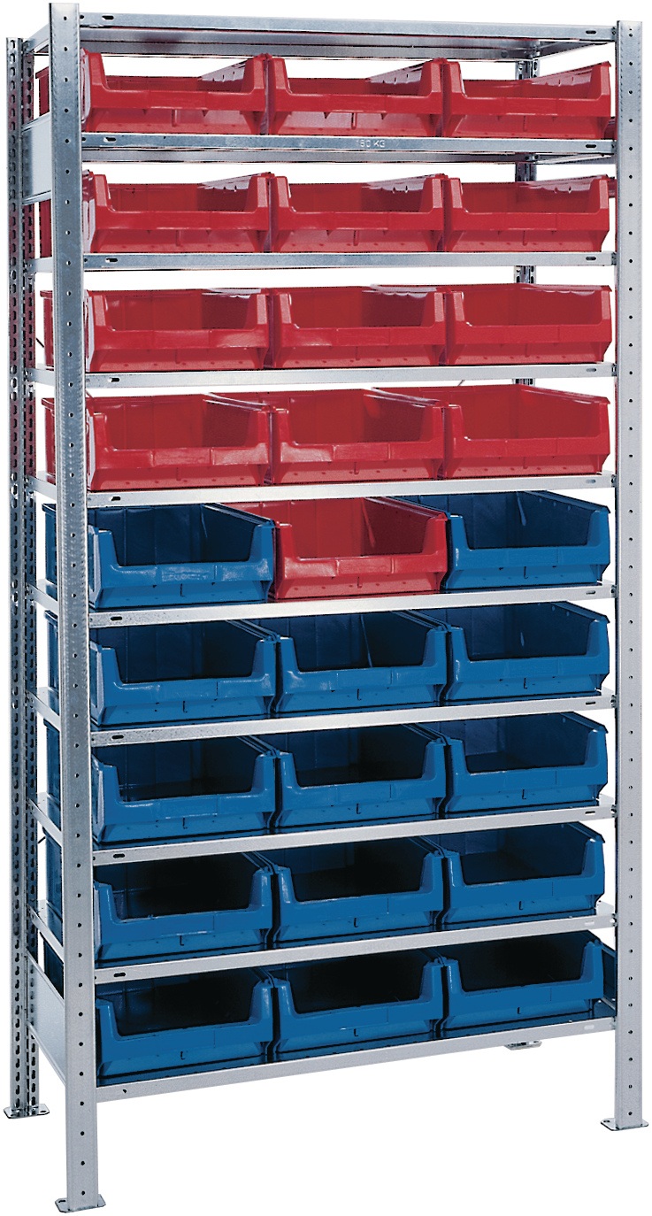 Steckregal H2000xB1000xT500mm Grundregal 10 Stahlbd.14xMK2Z blau,13xMK2Z rot TW