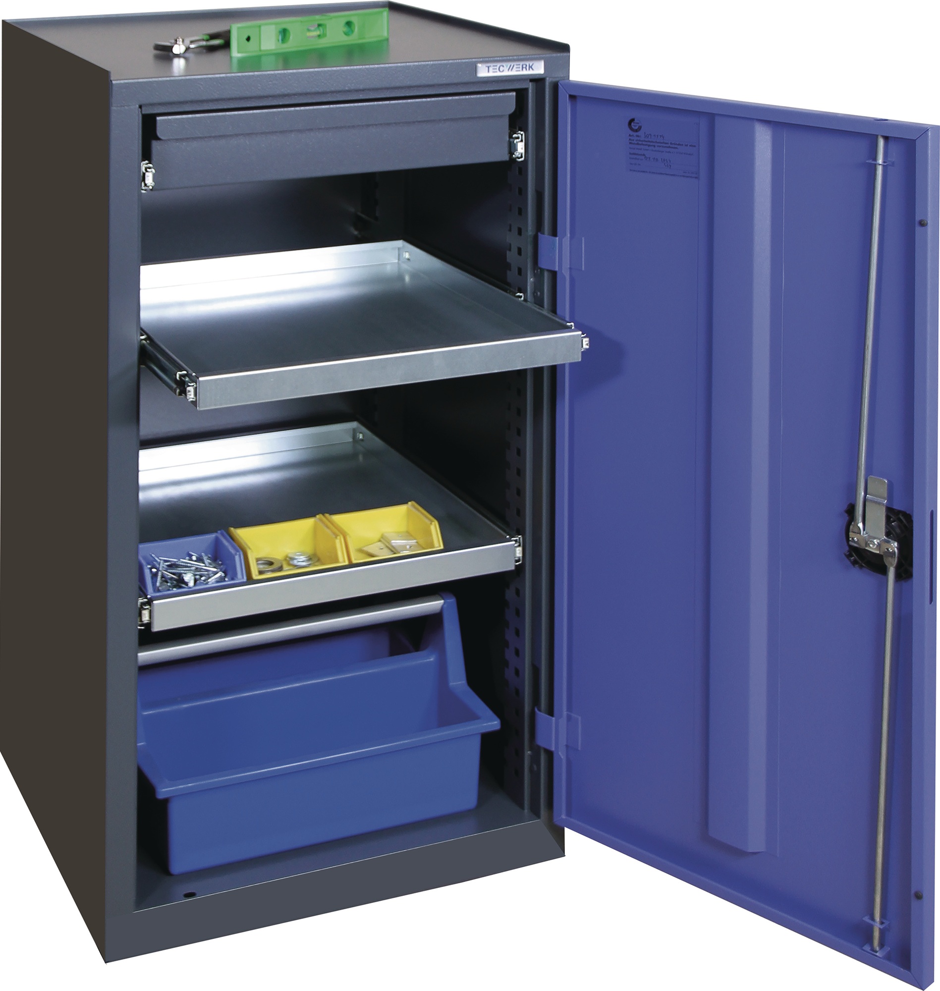 Werkzeug-/Beistellschrank H1000xB500xT500mm 1Schubl.,2Bd.anthrazit/blau TECWERK