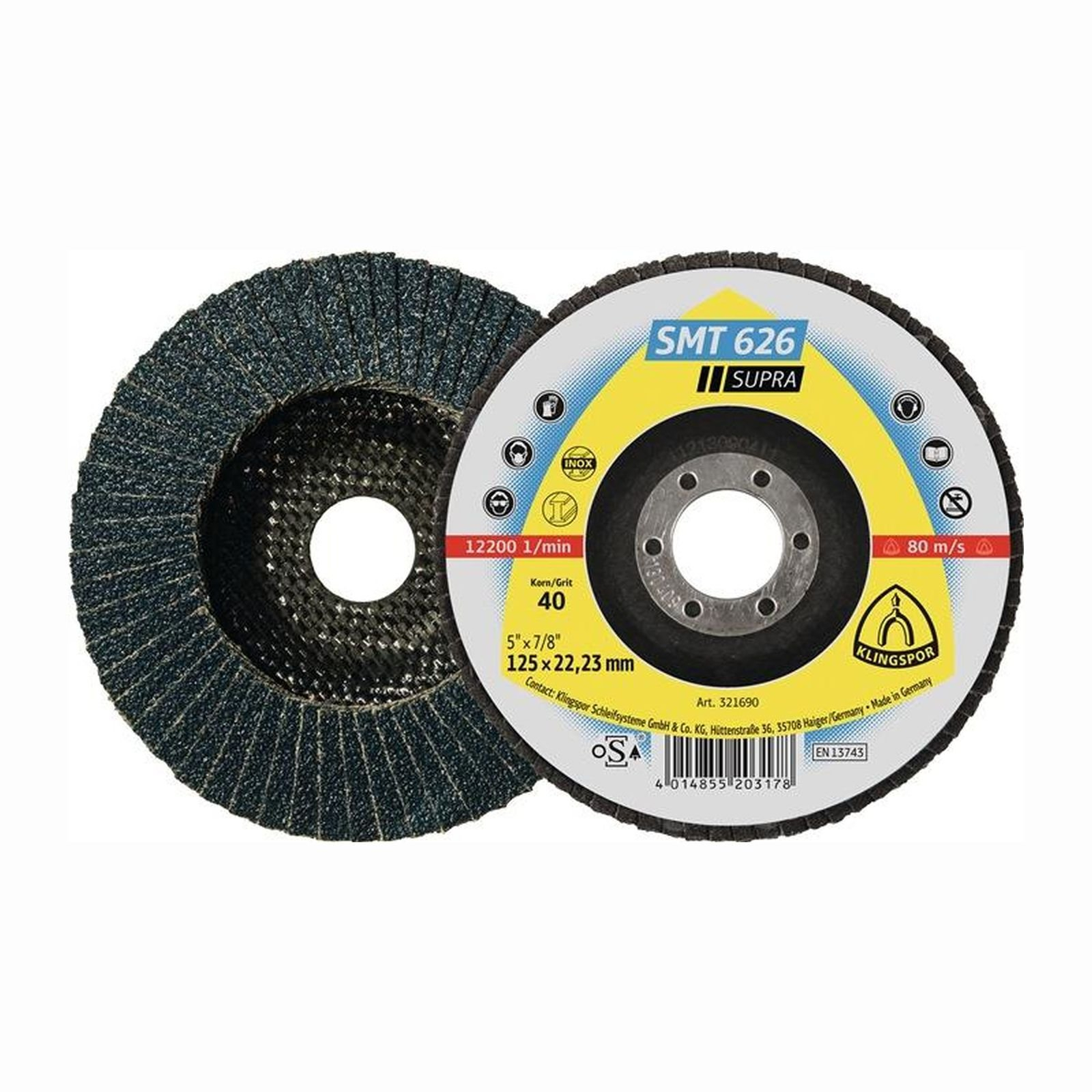 KLINGSPOR 10x Fächerscheibe SMT 626 Supra 6° konisch INOX Zirkonkorund