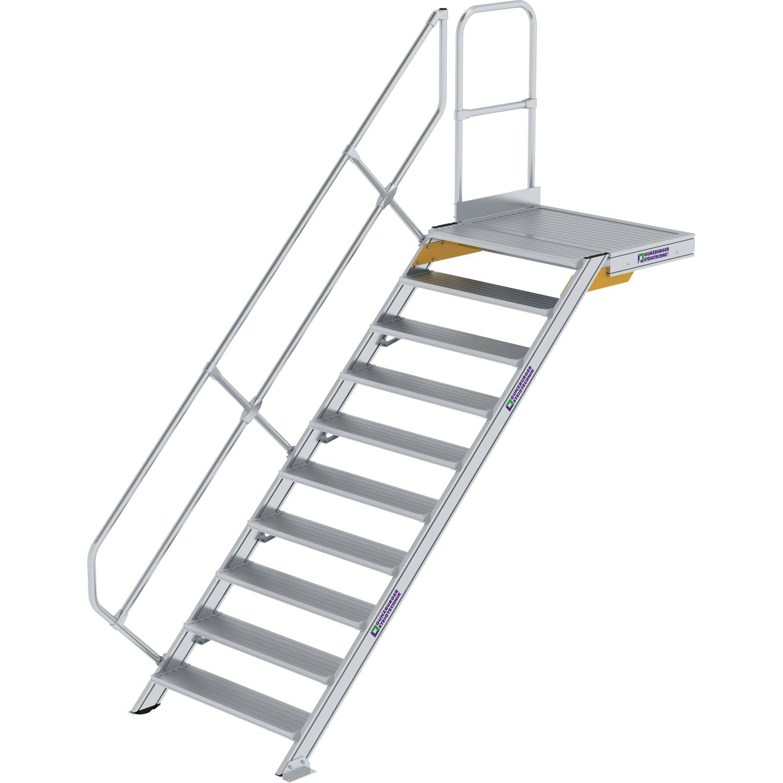 Günzburger Steigtechnik Treppe mit Plattform 45° Stufenbreite 1.000 mm 10 Stufen Aluminium geriffelt - 600470