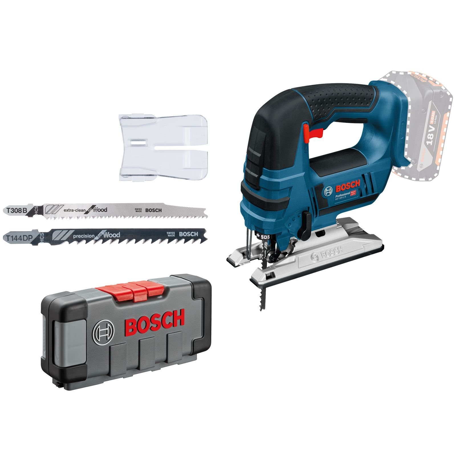 Bosch Akku-Stichsäge GST 18V-LI B Solo inkl. 30tlg. Stichsägeblätter-Set Wood