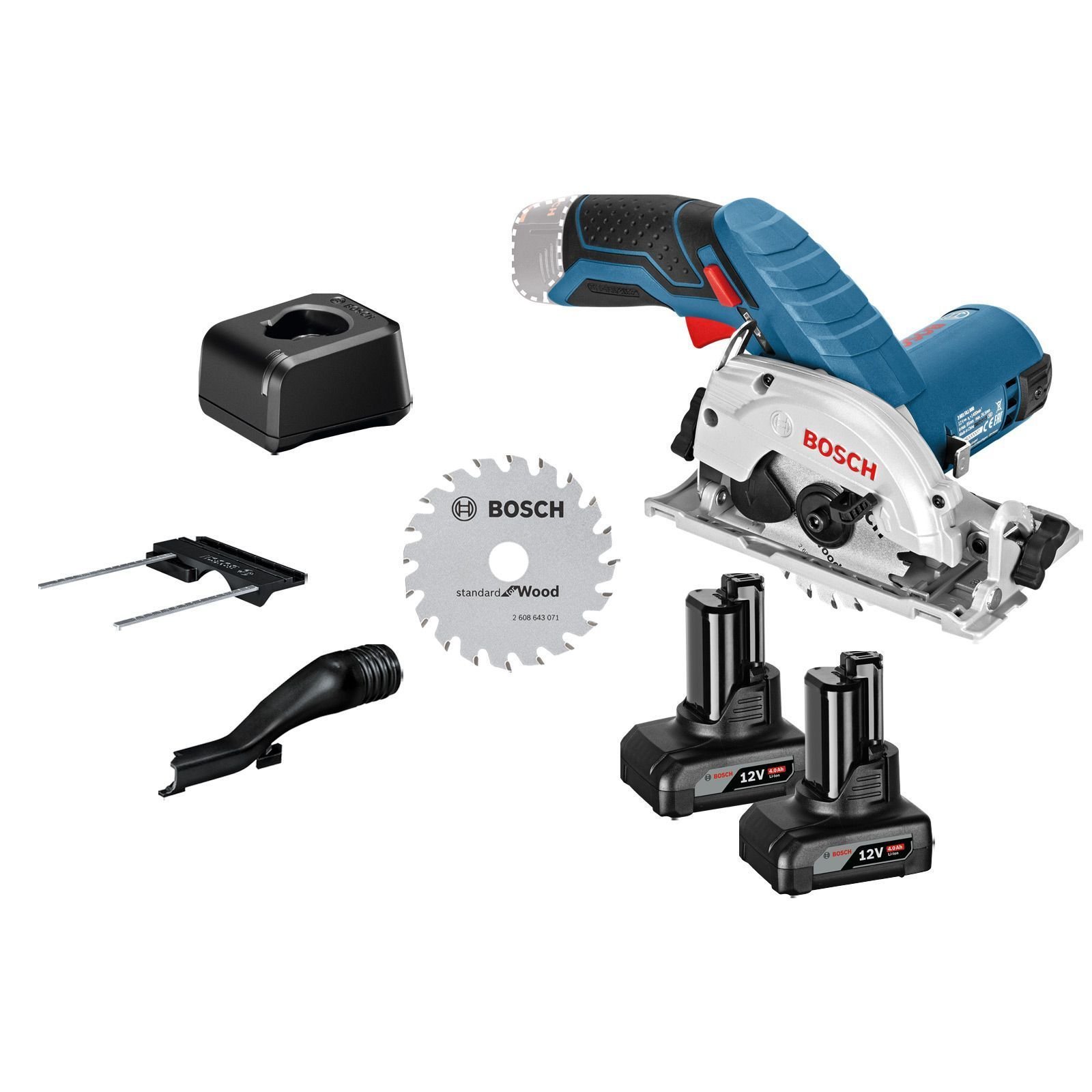 Bosch Akku-Kreissäge GKS 12V-26 12 V Ø 85 mm / 2x 4,0 Ah Akku + Ladegerät inkl. Zubehör 