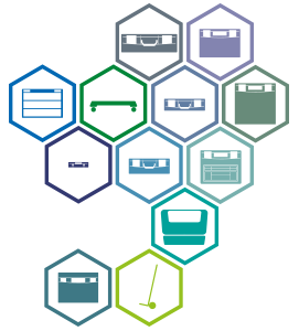 Stack of hexagon icons representing various tool storage boxes