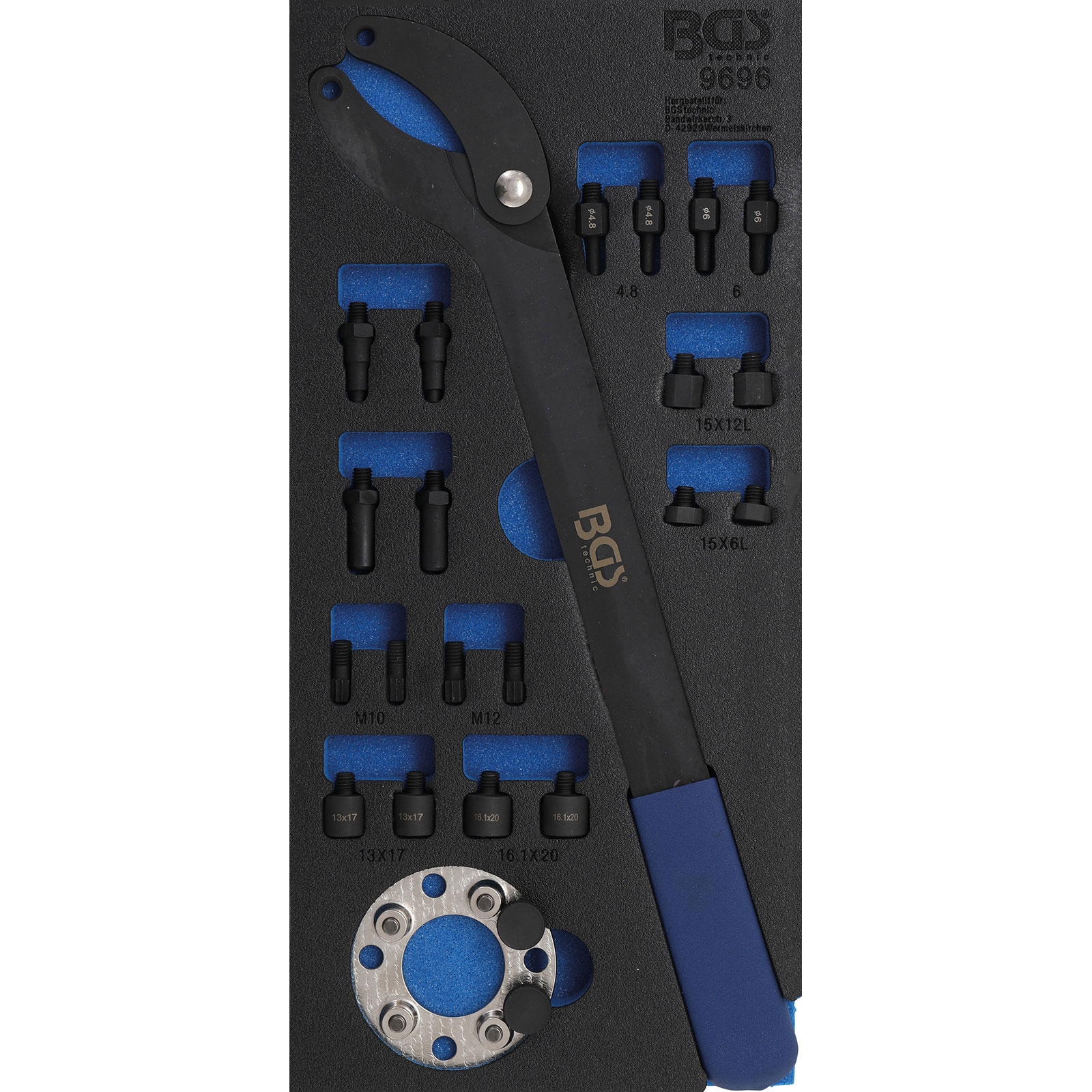 BGS Werkstattwageneinlage 1/3: Nockenwellen-Gegenhaltewerkzeug-Satz für VAG - 9696