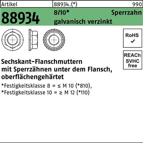 Sechskantflanschmutter R 88934 Sperrzahn M5 8 galv.verz. 500 Stück