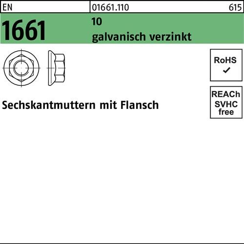 Sechskantmutter EN 1661 Flansch M6 10 galv.verz. 1000 Stück