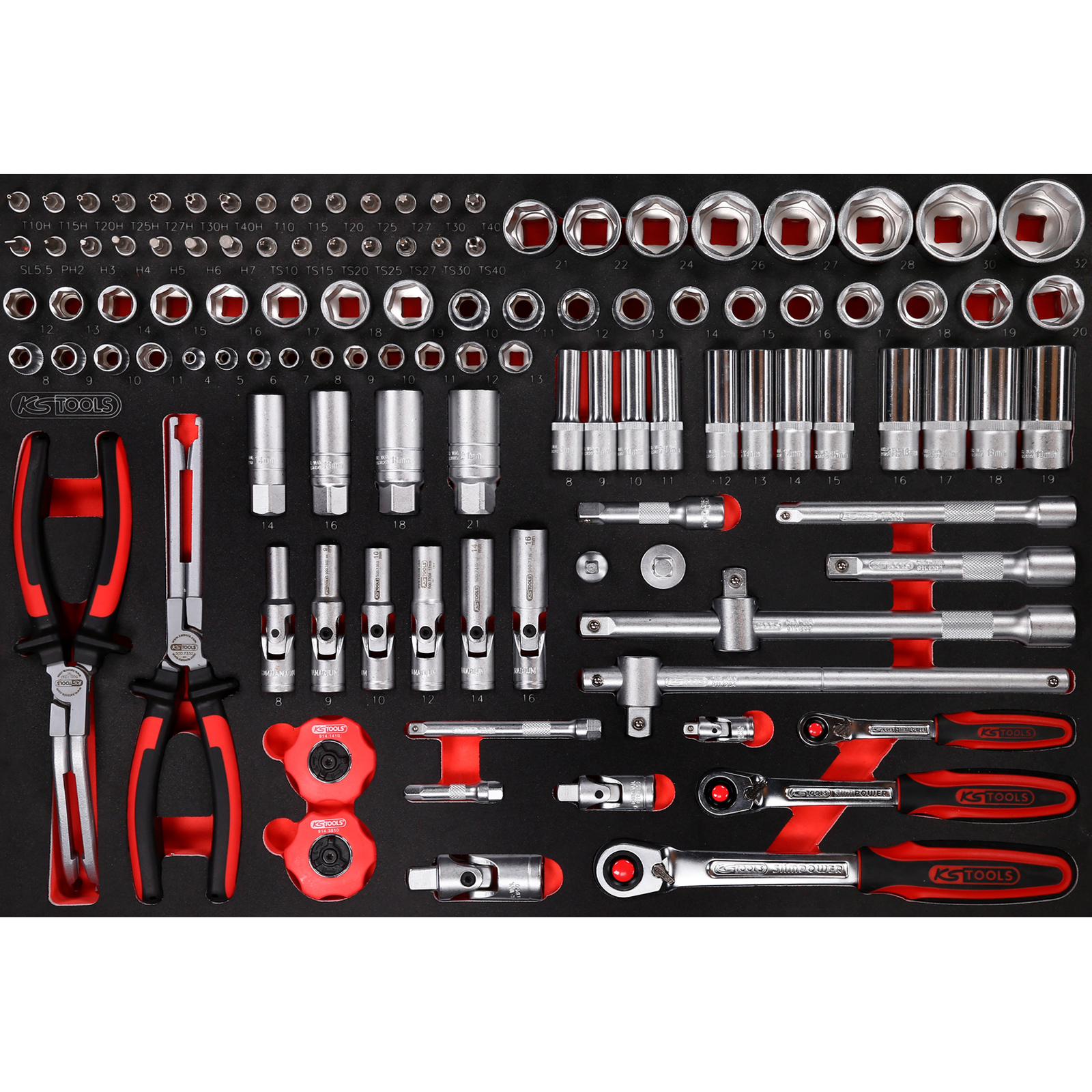 KS TOOLS 1/4" + 3/8" + 1/2" Steckschlüssel-Satz in Schaumstoffeinlage 111tlg. - 811.0111