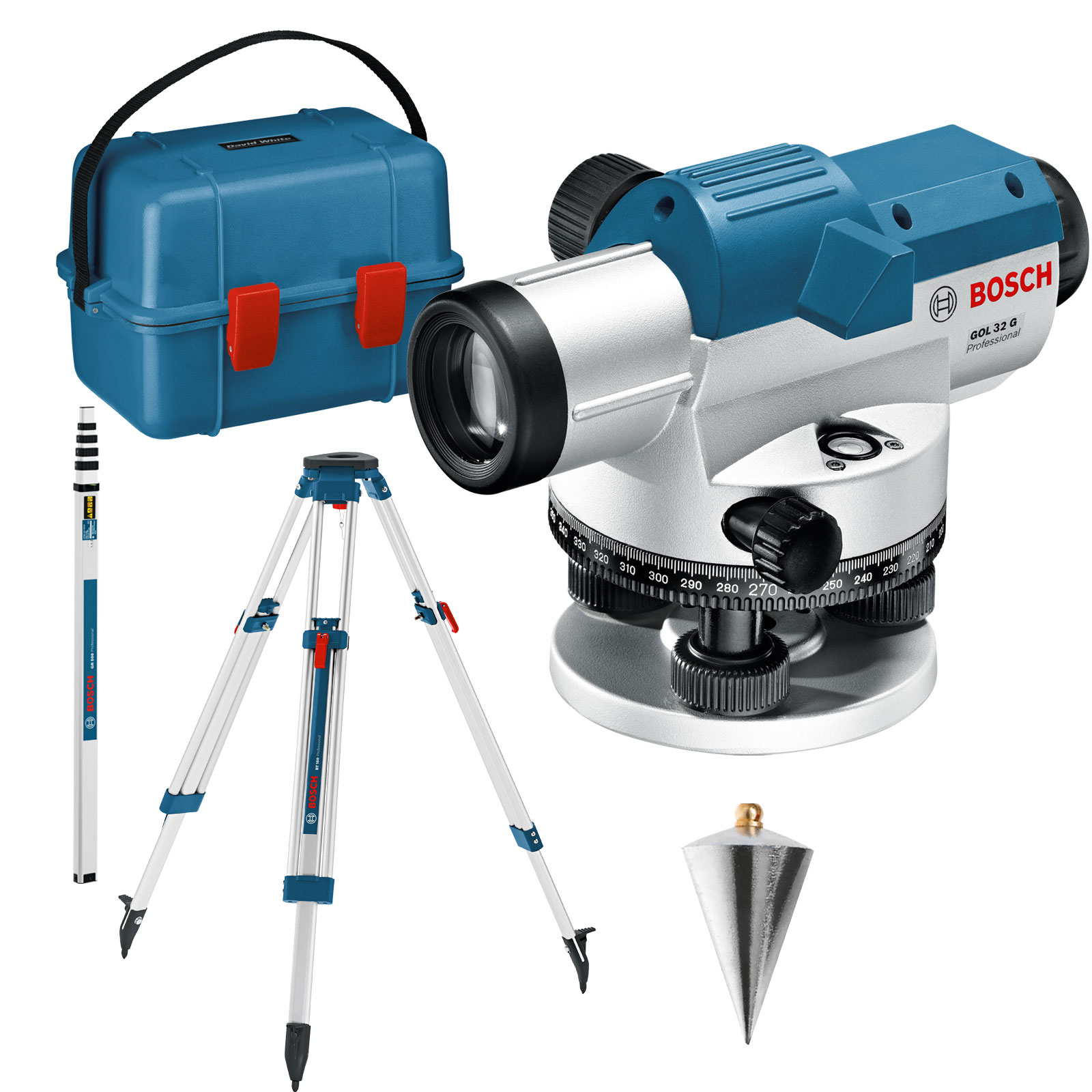 Bosch optisches Nivelliergerät GOL 32 G mit Baustativ BT 160 + Messstab GR 500 in Transportkoffer - 06159940AY