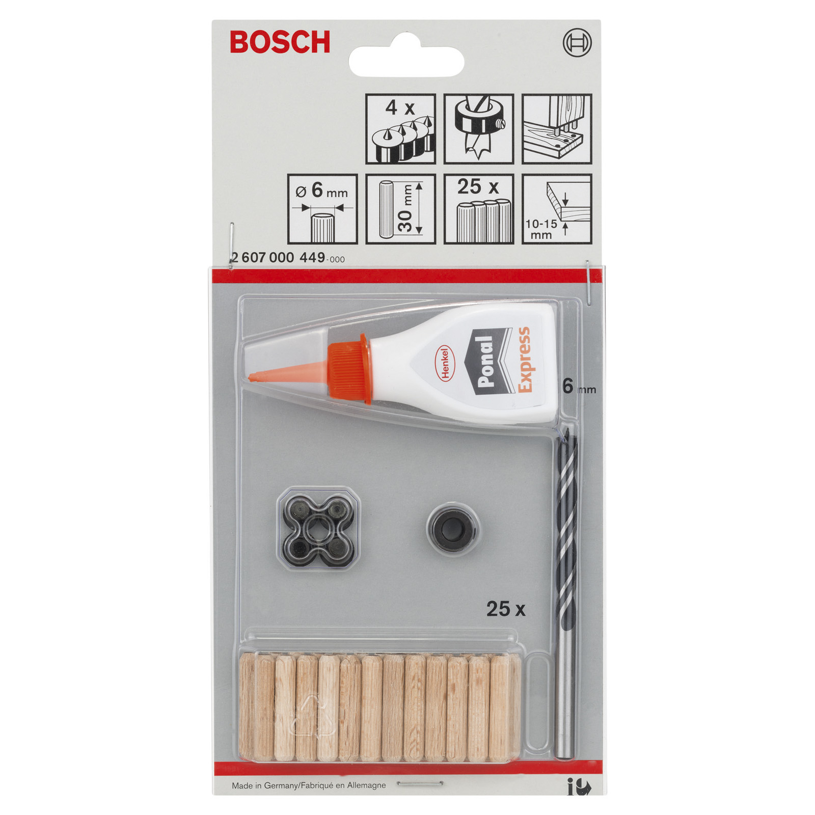 Bosch Holzdübel-Set, 32tlg., 6 mm, 30 mm - 2607000449