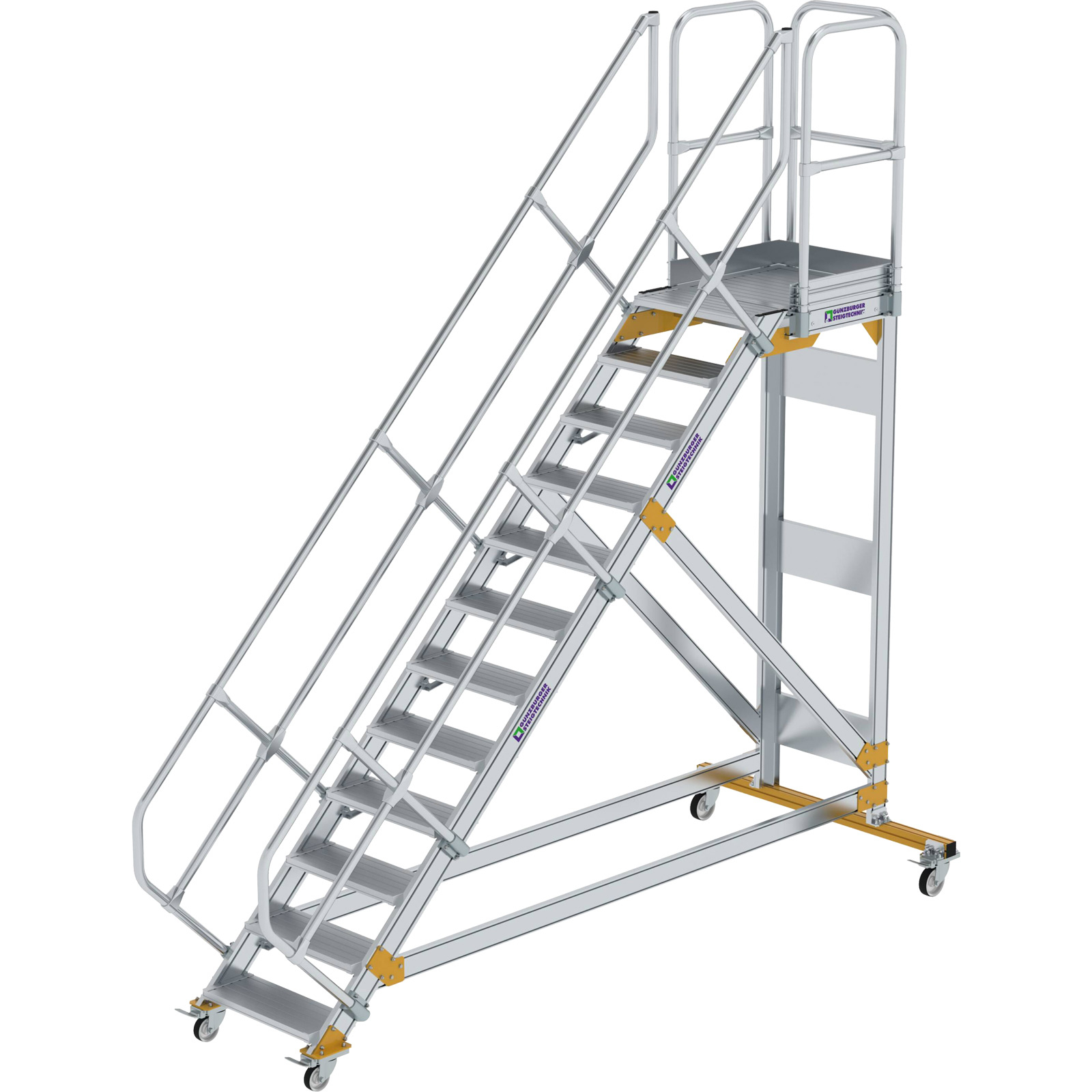 Günzburger Steigtechnik Plattformtreppe 45° fahrbar Stufenbreite 0,6 m 12 Stufen Aluminium geriffelt - 600772