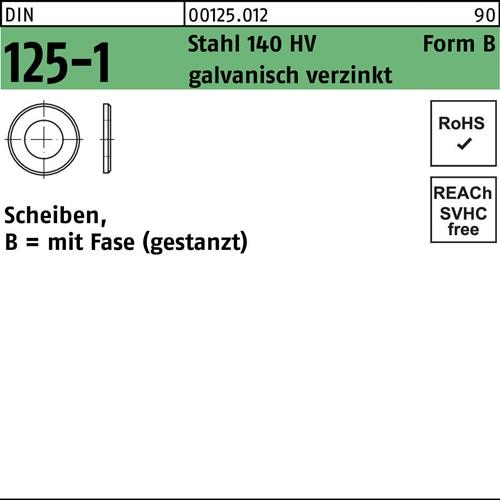 Unterlegscheibe DIN 125-1 B 3,2x7x0,5 Sta 140 HV galv.verz. gestanzt 1000St.