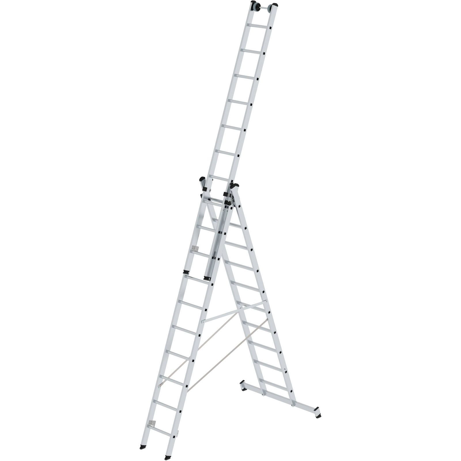 Günzburger Steigtechnik Mehrzweckleiter 3tlg. mit nivello-Traverse und Wandlaufrollen 3 x 10 Sprossen - 033310