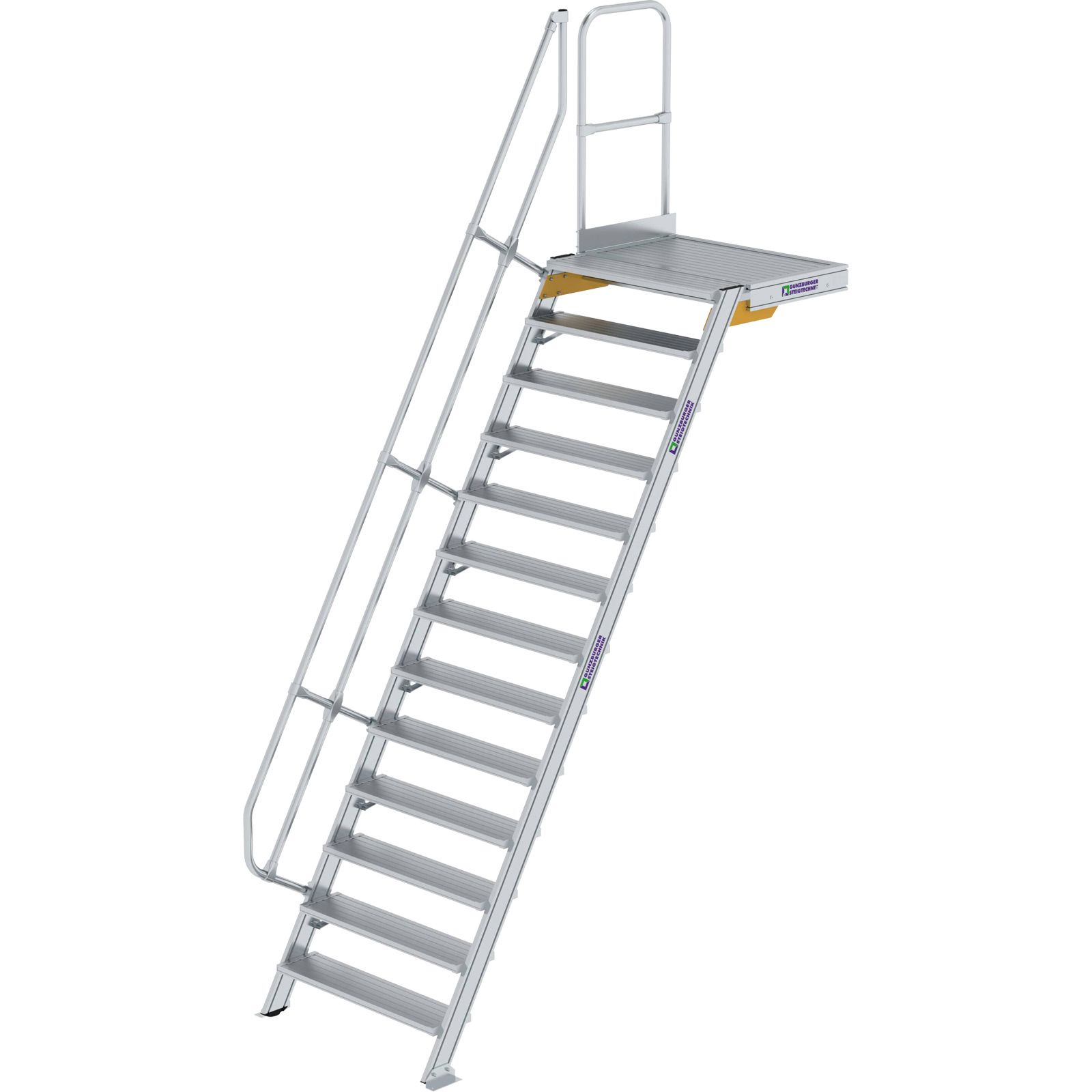 Günzburger Steigtechnik Treppe mit Plattform 60° Stufenbreite 1.000 mm 13 Stufen Aluminium geriffelt - 600413