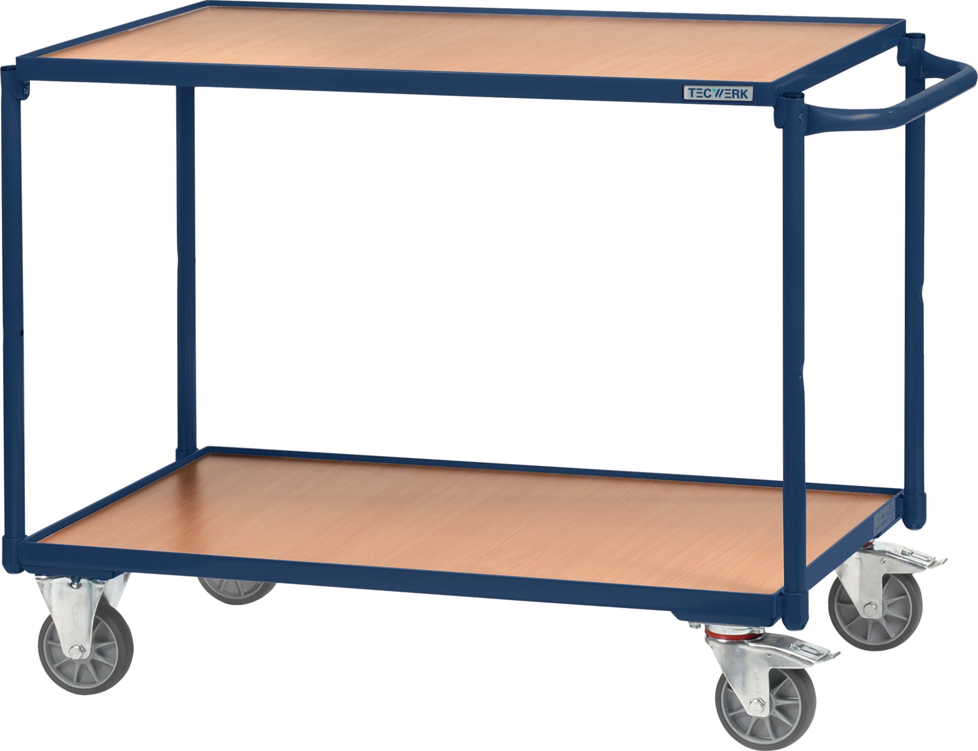 Tischwagen 2 Ladeflächen L850xB500mm saphirblau Trgf.300kg Bügel waager.TECWERK