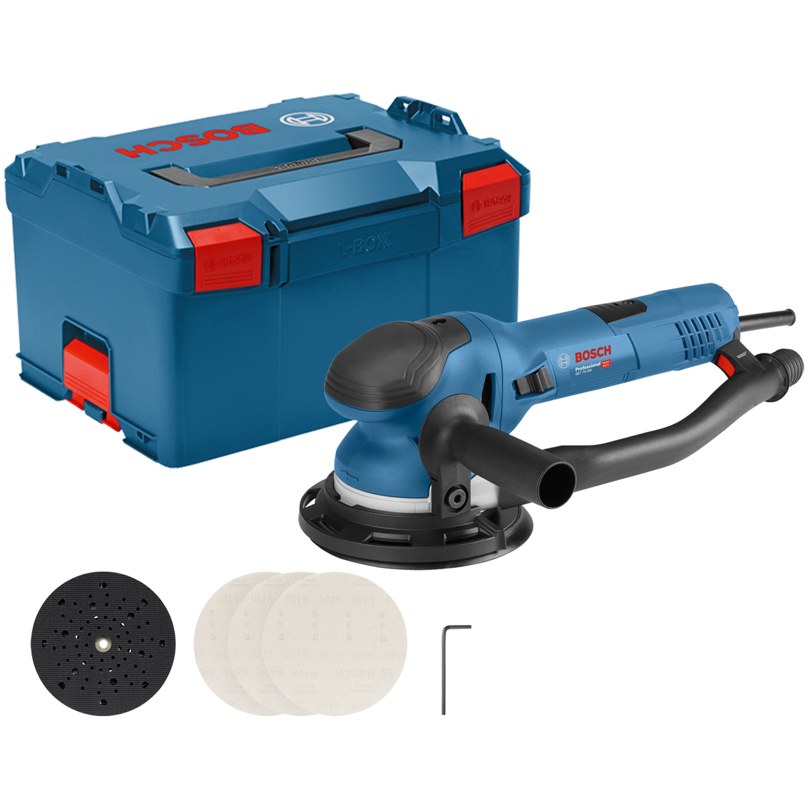 Bosch Exzenterschleifer GET 75-150 150 mm 750 W inkl. Zubehör-Set in L-Boxx - 0601257101