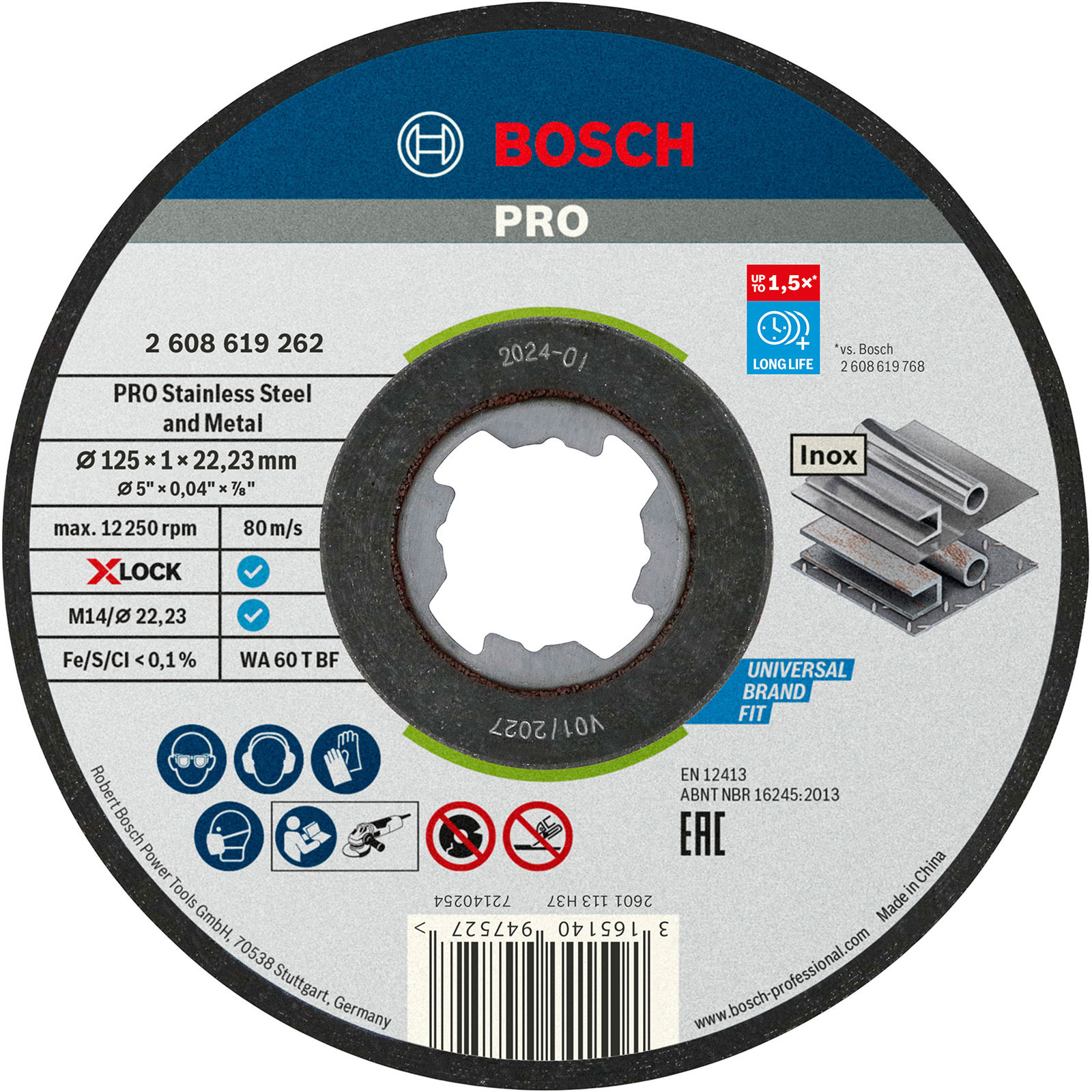 Bosch PRO Stainless Steel and Metal X-Lock Trennscheibe 125 x 1 x 22,23 mm - 2608619267