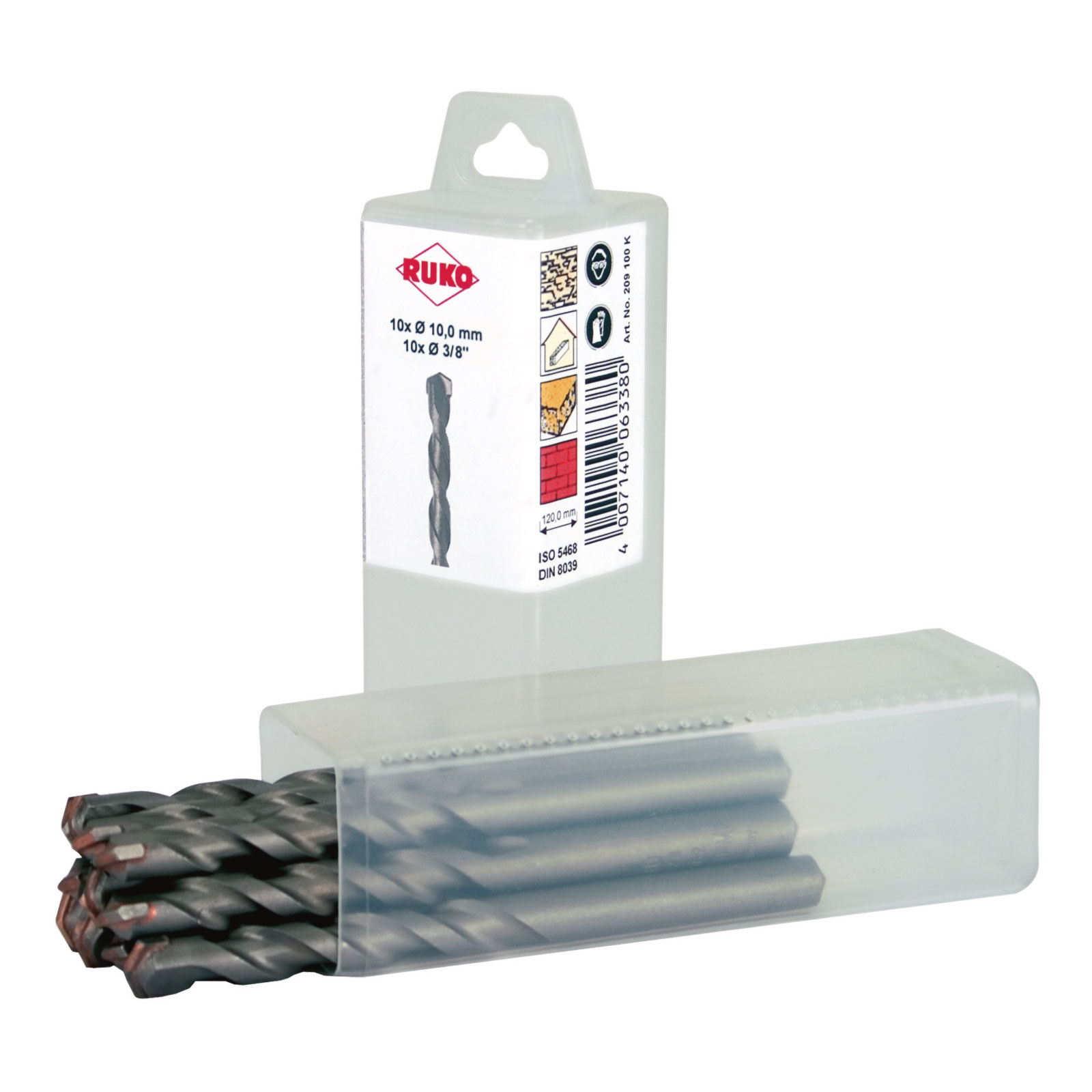 RUKO 10x Betonbohrer mit Hartmetallspitze und Zylinderschaft in Kunstoffverpackung - 209080K
