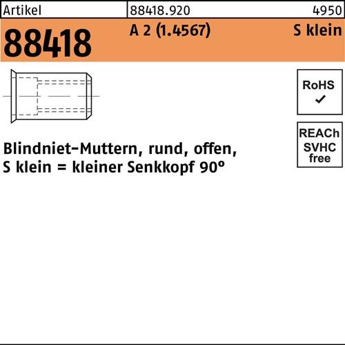 Blindnietmutter R 88418 SEKO M8 /0,25-3,5 A 2 100 Stück