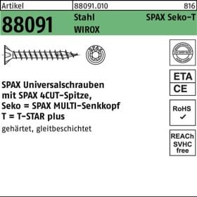 Schraube R 88091 SEKO/T-STAR 6x 80/60-T30 Stahl WIROX 100 Stück SPAX