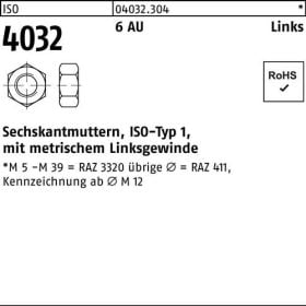 Sechskantmutter ISO 4032 links M22 6 Automatenstahl 25 Stück
