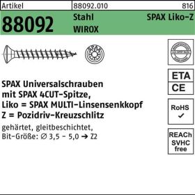 Schraube R 88092 LIKO/PZ 4x 16/12-Z Stahl WIROX 1000St. SPAX