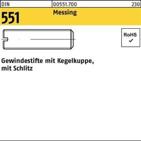 Gewindestift DIN 551 Kegelkuppe/Schlitz M4x 4 Messing 100 Stück