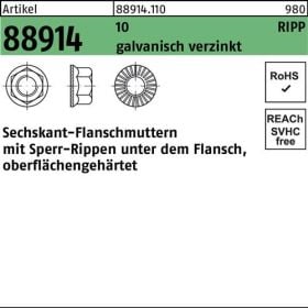 Sechskantflanschmutter R 88914 Sperr-Ripp M10 10 galv.verz. 200 Stück