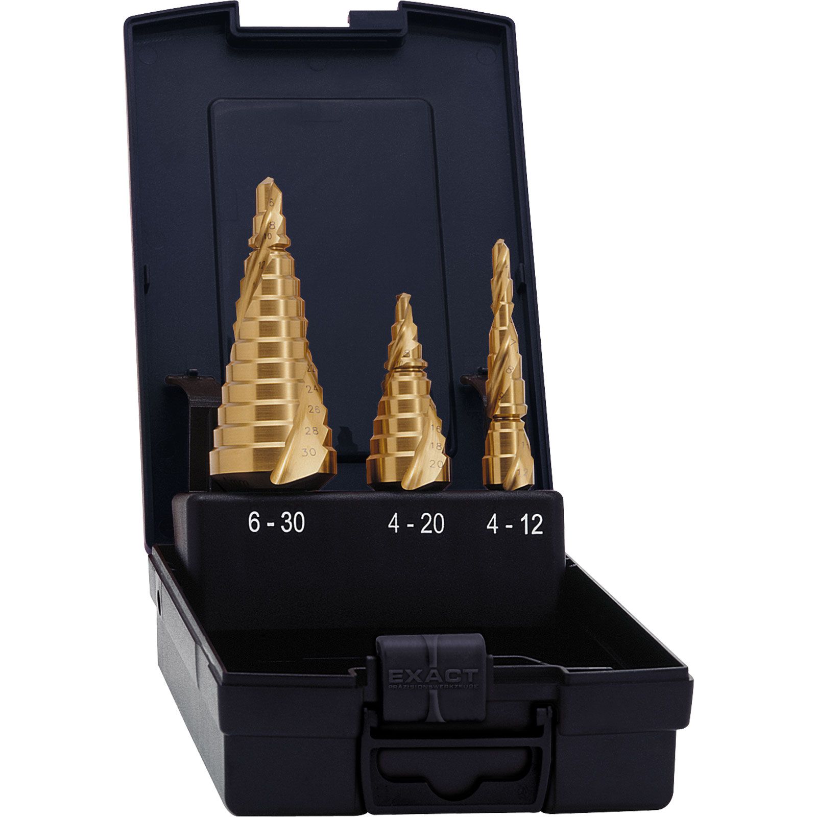 EXACT Stufenbohrer-Set Ø 4–12 / 4–20 / 6–30 mm HSS-TiN