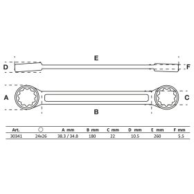 BGS Doppel-Ringschlüssel extra flach SW 24 x 26 mm - 30341