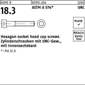 Zylinderschraube R 83912 UNC-Gewinde/Innen-6kt #8x 2 ASTM A 574 100 Stück