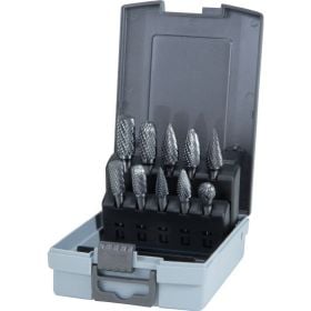 RUKO Hartmetall-Frässtifte-Satz Kreuzverzahnung HM 10tlg. Ø 10 / 12 mm in Kunststoffkassette - 116003RO
