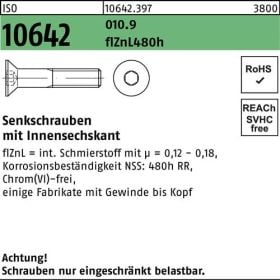 Senkschraube ISO 10642 Innen-6kt M16x70 010.9 flZnL 480h zinklamellenb. 25St.