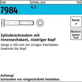 Zylinderschraube DIN 7984 Innen-6kt M3x 30 A 2 100 Stück