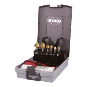 RUKO Kegel- und Entgratsenker-Bit-Satz 90° "Lang" HSS-TiN in Kunststoffkassette - 8 tlg. - 102319TRO