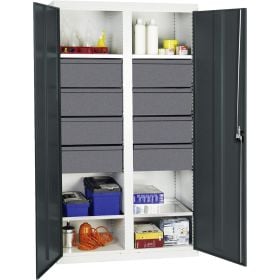 Stumpf Werkzeug- und Materialschrank Serie 3000 lichtgrau / anthrazitgrau + 8 Schublade 200 mm + Mitteltrennwand + 4 Auszugsböden - 3004671