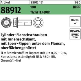 Zylinderflanschschraube R 88912 Sperr-Ripp In.-6kt M6x12 100 flZnnc480h-L 500St