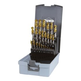 RUKO Spiralbohrer-Satz DIN 338 Typ N, HSS-G mit TiN Spitzenbeschichtung in Kunststoffkassette - 25 tlg. - 2501215TRO