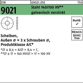 Unterlegscheibe DIN 9021 10,5x 30x2,5 Stahl 140/100 HV galv.verz. 250 Stück