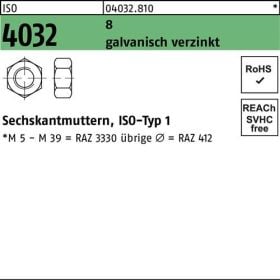 Sechskantmutter ISO 4032 M8 8 galv.verz. 100 Stück
