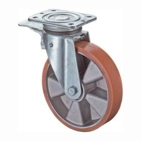 BS Rollen Lenkrolle mit Totalfeststeller und Anschraubplatte Guß-Polyurethanbandage Kugellager Rad-Ø 125 mm 200 kg - LS420.B90.125