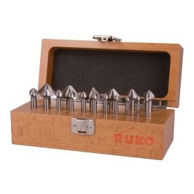 RUKO Kegel- und Entgratsenker-Satz DIN 335 Form C 90° HSS in Holzkassette - 17 tlg. - 102155