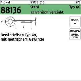 Gewindeöse R 88136 Typ 48 M12x100 D 18 Stahl galv.verz. 25 Stück