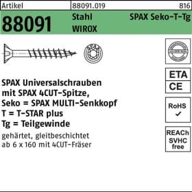 Schraube R 88091 SEKO/T-STAR TG 4,5x 50/32-T20 Stahl WIROX 200 Stück SPAX