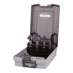 RUKO Kegel- und Entgratsenker-Satz DIN 335 Form C 90° HSS-TiAlN in Kunststoffkassette - 5 tlg. - 102154FRO