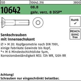 Senkschraube ISO 10642 Innen-6kt M10x30 8.8 galv.verz. 8 DiSP 200St.