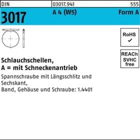 Schlauchschelle DIN 3017 W5 Schneckenantrieb 90-110/12 C7 A 4 20 Stück
