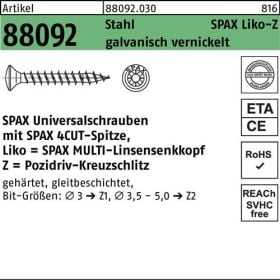 Schraube R 88092 LIKO/PZ 4x25/20-Z Stahl galv. vernickelt 1000St. SPAX