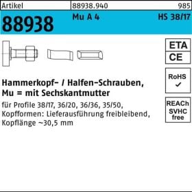 Hammerkopfschraube R 88938 38/17 6-ktmutter M16x 100 MuA 4 10St. HALFEN