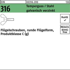Flügelschraube DIN 316 M8x 10 Temperguss/Stahl galv.verz. 100 Stück